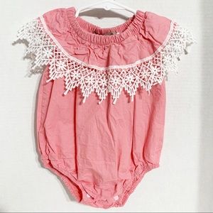 RoryChen Baby & Kids One Piece Cotton Romper Snaps Lace and Elastic Neckline 🩷